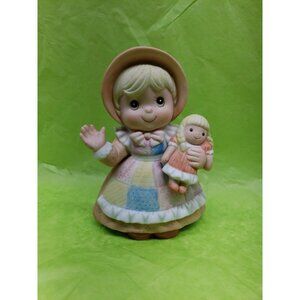 Vtg Homco Home Interiors Girl w/Doll Porcelain Figurine #1403 Patchwork Dress